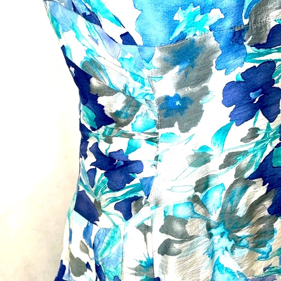 Women’s ADRIANNA PAPEL Rayon & Nylon Blue Sleeveless Sweetheart Midi Dress Sz 10 - Picture 4 of 12